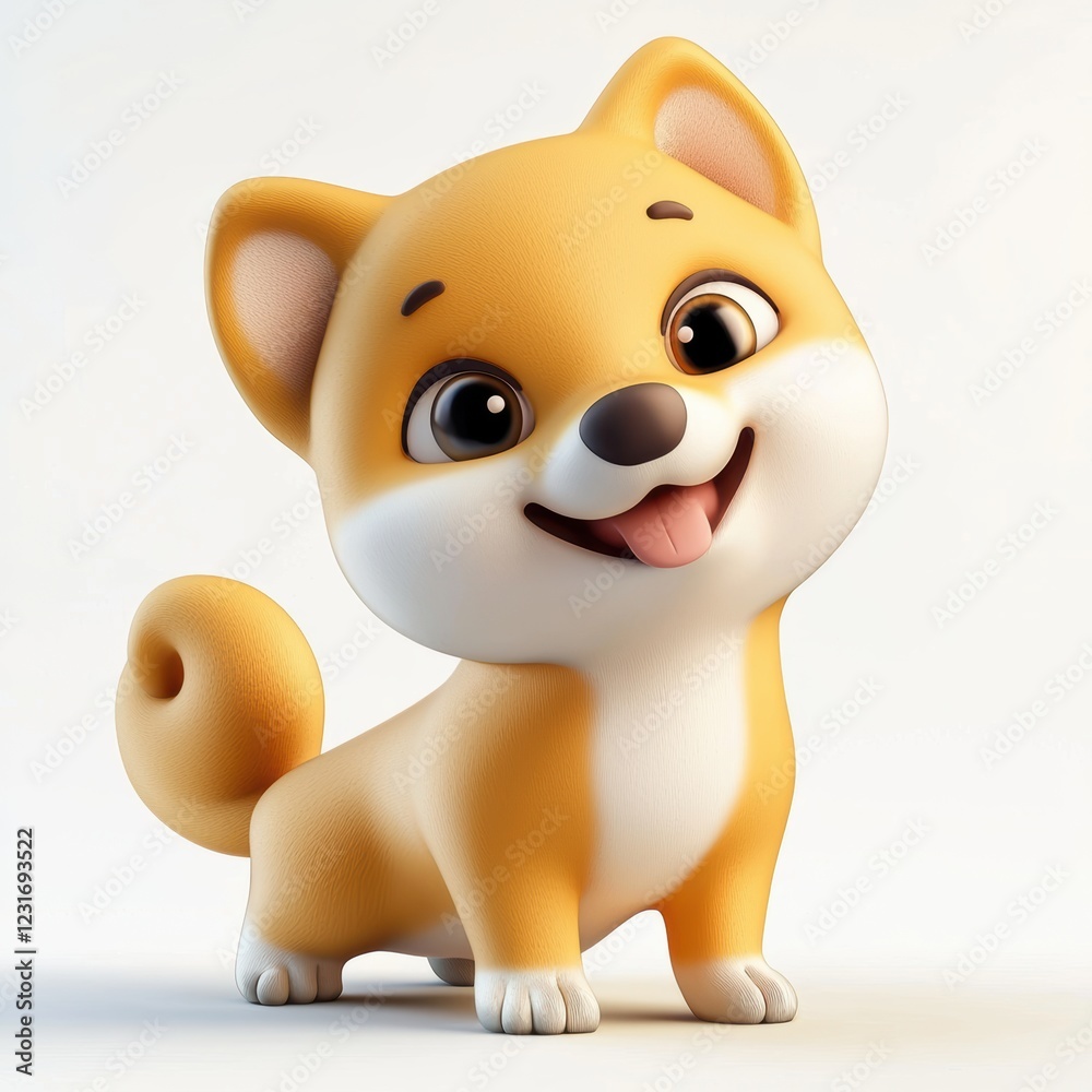 Shiba Inu puppy with a cute curled tail and a happy smile, placed on a bright white background Shiba Inu puppy with a cute curled tail and a happy smile, placed on a bright white background