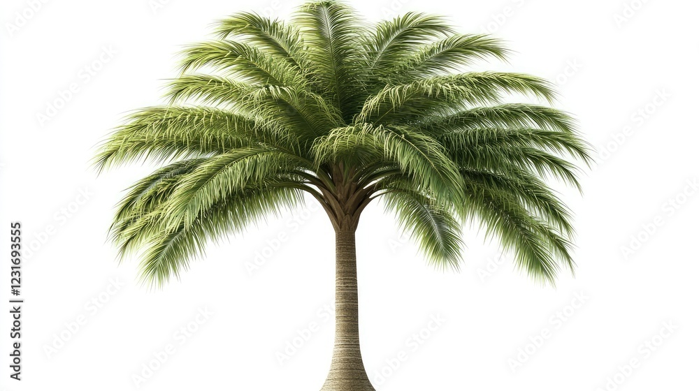 Fototapeta premium Elegant silhouette of a tropical palm tree with sharp detail, isolated on white