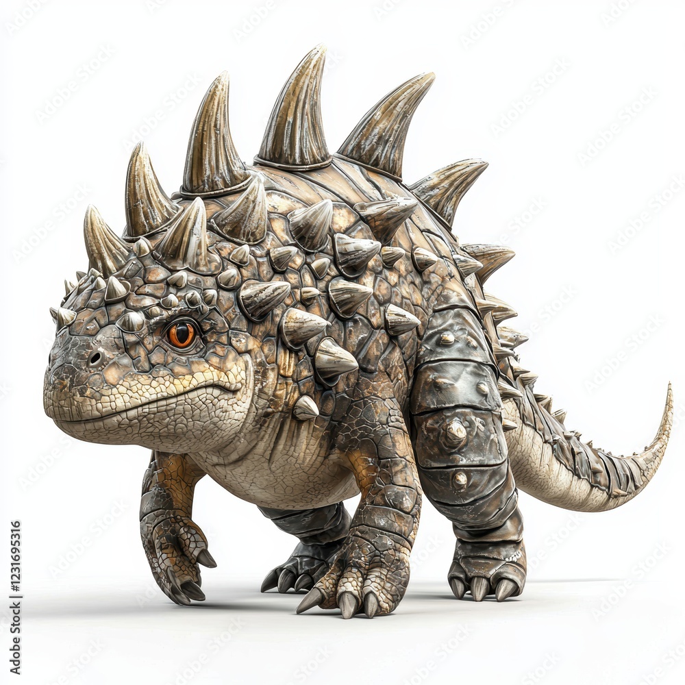 Spiky Ankylosaurus with an armored tail, isolated on a clean white background Spiky Ankylosaurus with an armored tail, isolated on a clean white background