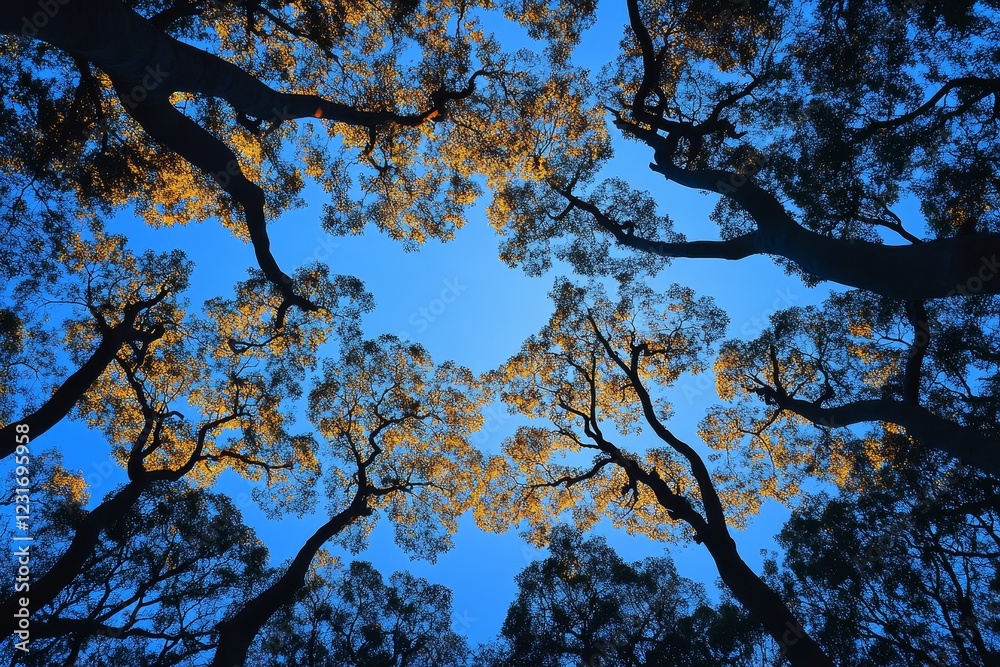 Golden Canopy Above, A Majestic Forest View Golden Canopy Above, A Majestic Forest View