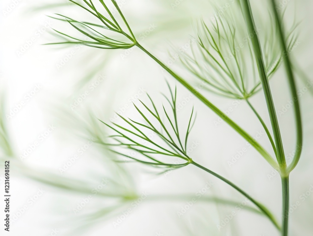 Fototapeta premium Delicate Green Leafy Foliage Against Soft White Background