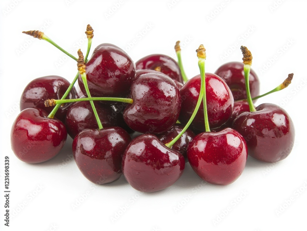 Fresh Red Cherries Stacked on White Background for Food Photography Fresh Red Cherries Stacked on White Background for Food Photography