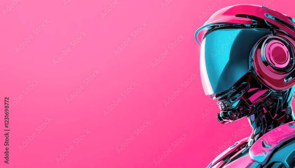 Futuristic robot with vibrant design against a pink background. Futuristic robot with vibrant design against a pink background.