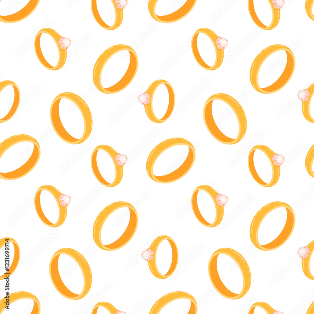 Seamless vector pattern with engagement rings and wedding symbols. Romantic design celebrating marriage and commitment. Perfect for gift wrapping, invitations, textiles, posters, and digital graphics