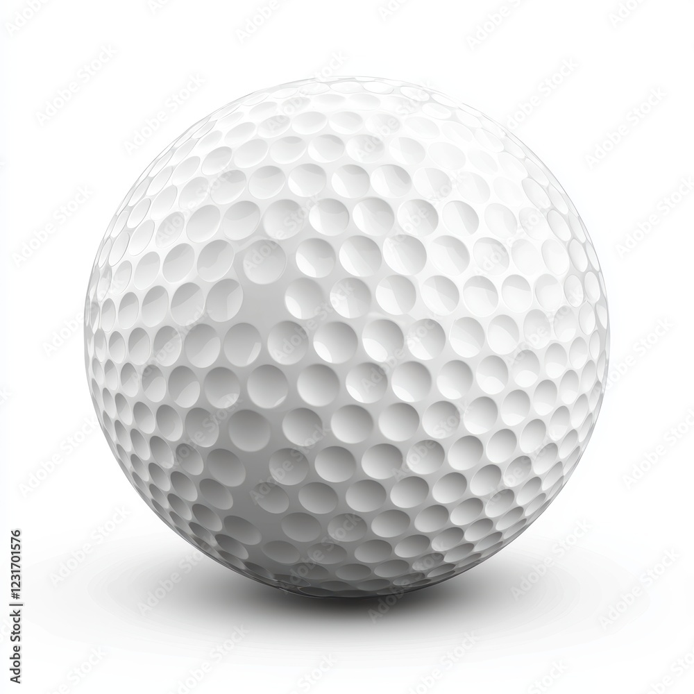 White golf ball with a dimpled surface for aerodynamic flight, isolated on a clean white background