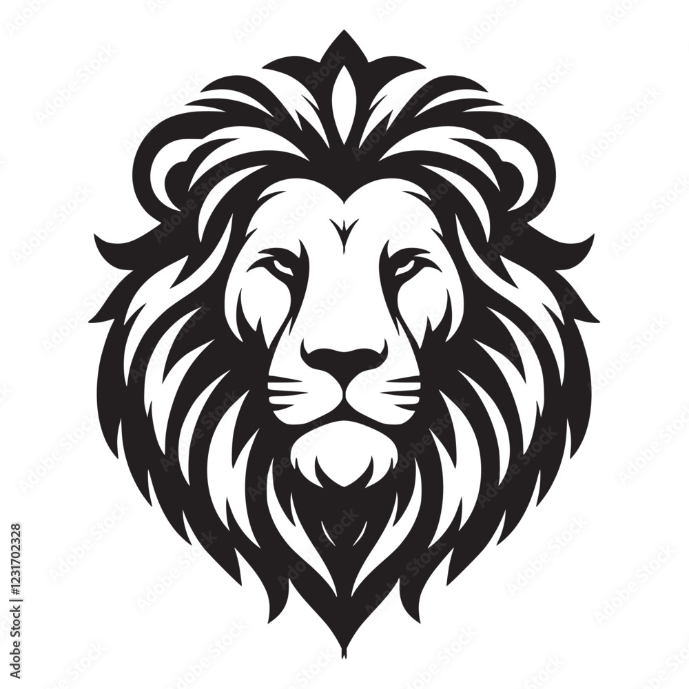 A bold and striking black-and-white icon of a lion face, perfect for wildlife-themed designs, branding, or projects symbolizing strength and courage. Suitable for events like wildlife conservation A bold and striking black-and-white icon of a lion face, perfect for wildlife-themed designs, branding, or projects symbolizing strength and courage. Suitable for events like wildlife conservation