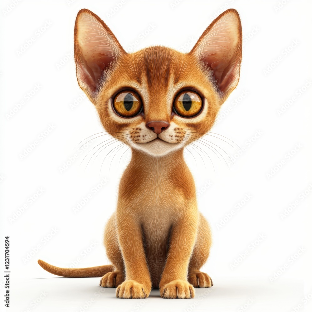Abyssinian kitten with large ears and a slender body, placed on a bright white background Abyssinian kitten with large ears and a slender body, placed on a bright white background