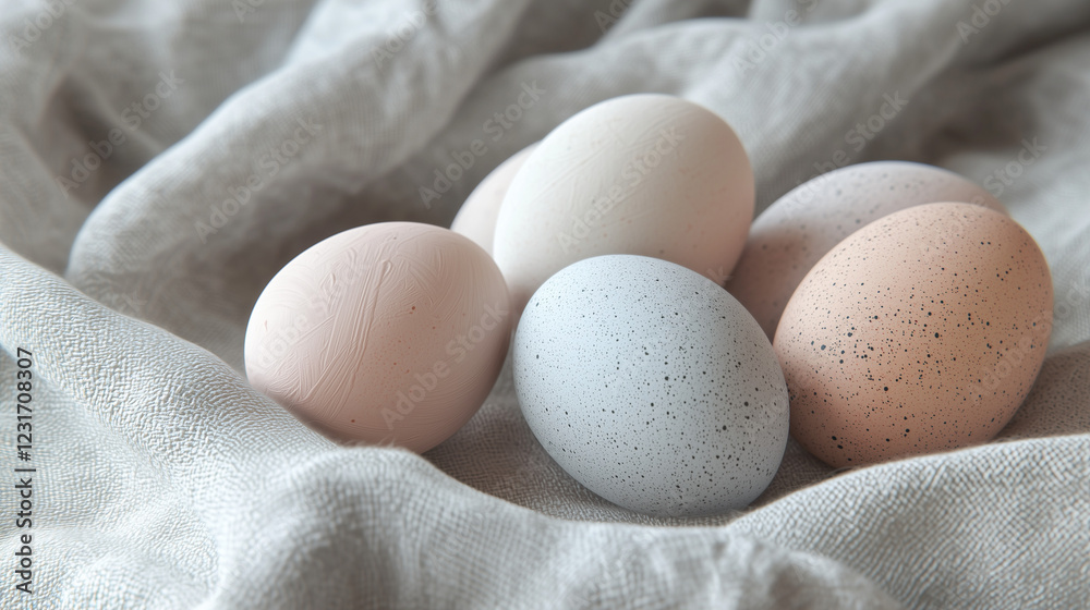 A pastel-colored background with hand-painted Easter eggs scattered on textured linen fabric, creating a cozy, serene atmosphere that evokes renewal and new beginnings. A pastel-colored background with hand-painted Easter eggs scattered on textured linen fabric, creating a cozy, serene atmosphere that evokes renewal and new beginnings.