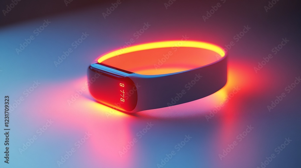 Illuminated fitness tracker on studio surface, glowing background, health tech Illuminated fitness tracker on studio surface, glowing background, health tech
