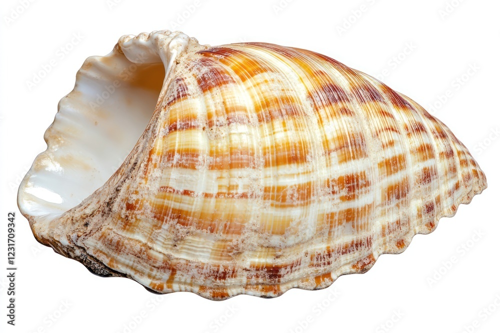A sea shell with brown stripes isolated on white background for marine life illustrations A sea shell with brown stripes isolated on white background for marine life illustrations