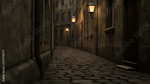 Wallpaper Mural Cobblestone alley, historic city, evening ambiance, lamplight, mystery Torontodigital.ca