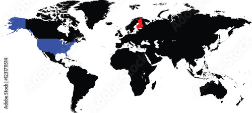 Finland and United States maps on a global map vector