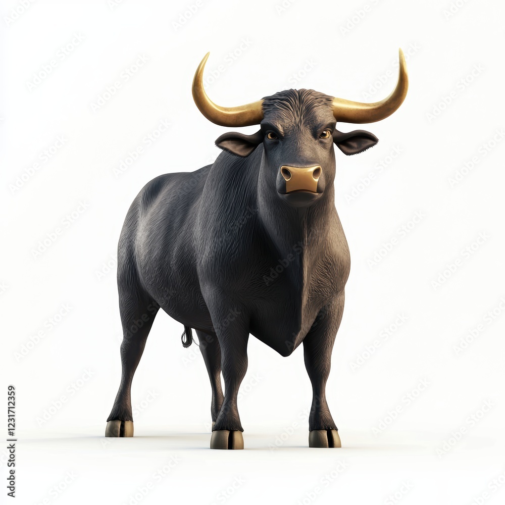 Naklejka premium Large muscular bull with a strong posture and a powerful gaze, isolated on a clean white background
