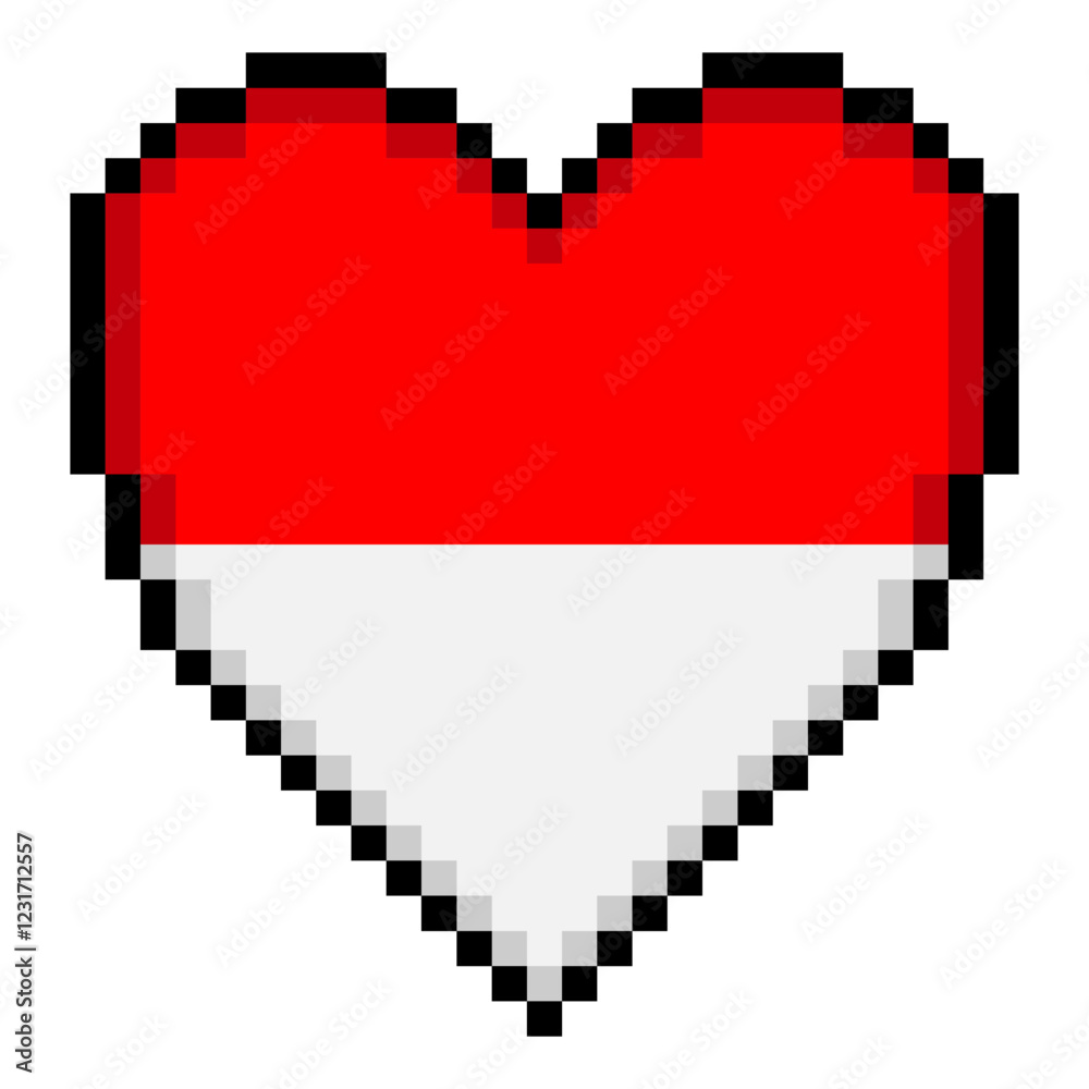 Fototapeta premium Indonesian flag with heart shape in pixel art style