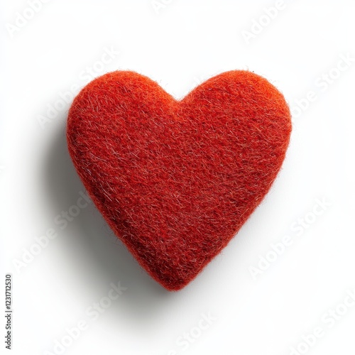 Vibrant Red Felt Heart on White Background for Love and Affection