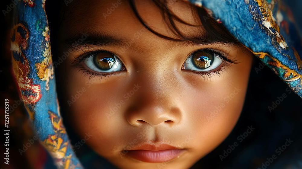 A child with strikingly beautiful eyes framed by long eyelashes