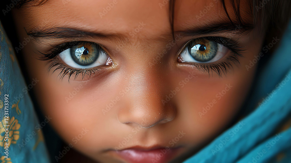 A child with strikingly beautiful eyes framed by long eyelashes A child with strikingly beautiful eyes framed by long eyelashes