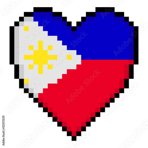 Philippines flag with heart shape in pixel art style photo