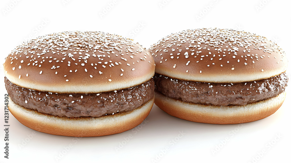 3D Illustration of Two Delicious Burgers with Sesame Seeds 3D Illustration of Two Delicious Burgers with Sesame Seeds