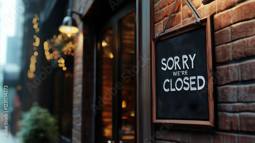 Closed sign on coffee shop door. Text on cafe front or restaurant hang on door at entrance, vintage tone style.