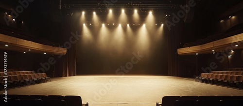 Empty theatre stage, spotlight, auditorium, performance, background photo