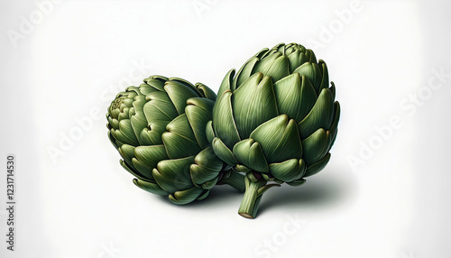  Vegetables two green artichoke with its leaves slightly curled, showcasing its distinctive texture and shape ag2 photo