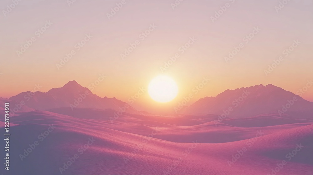 Obraz premium Pink sunset over desert mountains, calm landscape, serene scene, design use