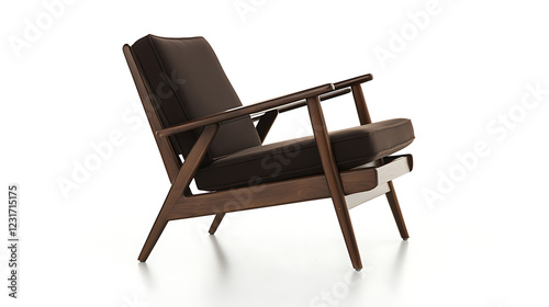 A brown chair with a wooden frame and a brown cushion