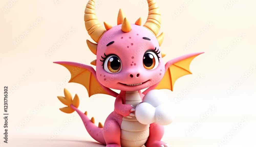Figura de un dragón rosa de ojos grandes súper lindo y sonriente