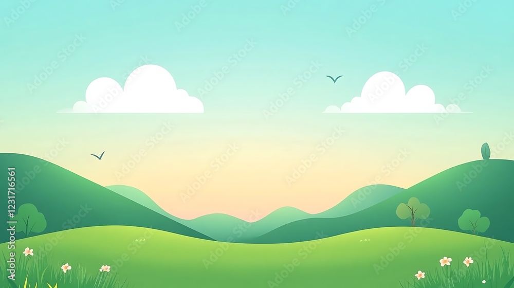 Serene Green Hillscape Under a Calm Sky Serene Green Hillscape Under a Calm Sky