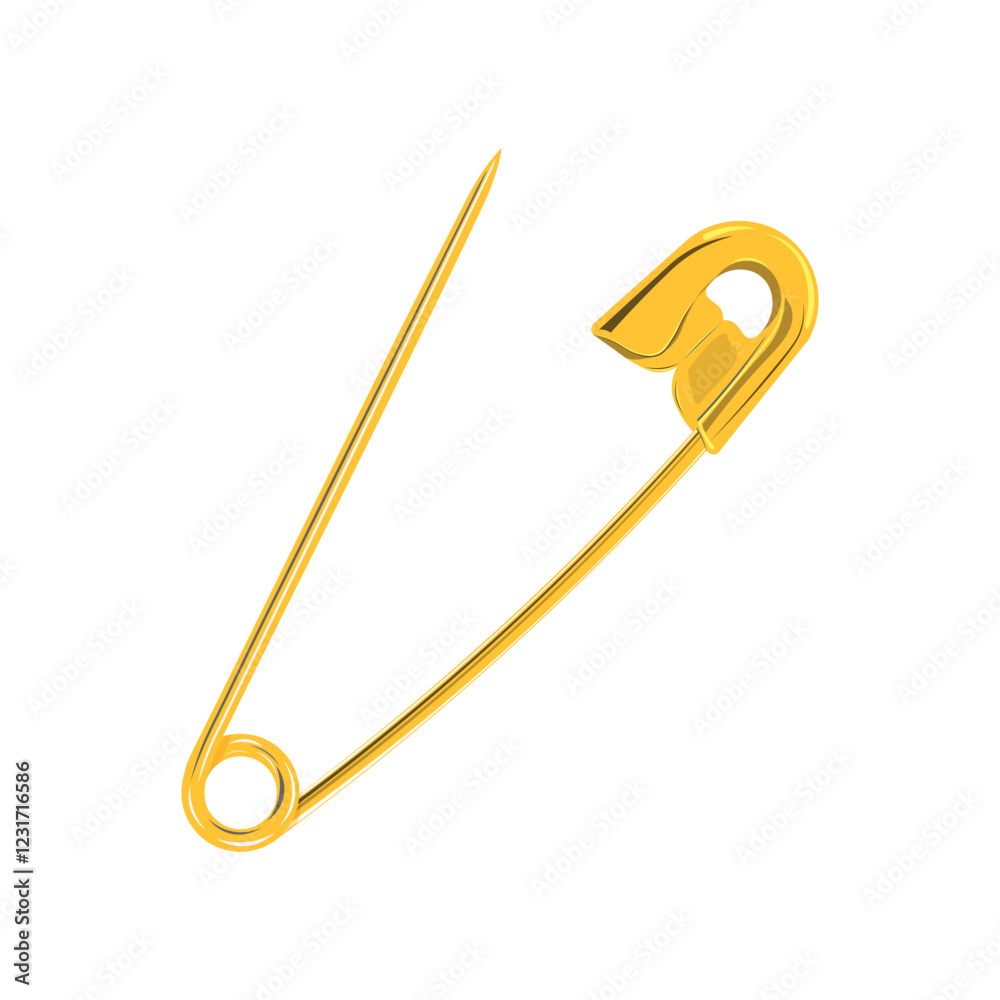Safety pins. The metal pin is golden in color. A pin with clasps. The vector illustration is isolated on a white background. Safety pins. The metal pin is golden in color. A pin with clasps. The vector illustration is isolated on a white background.