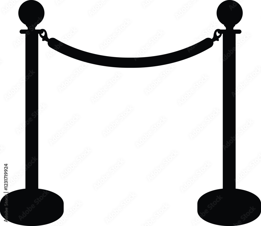 Barrier with rope and gold poles, fence for red carpet or vip event, museum or gallery stanchion Icon Barrier with rope and gold poles, fence for red carpet or vip event, museum or gallery stanchion Icon