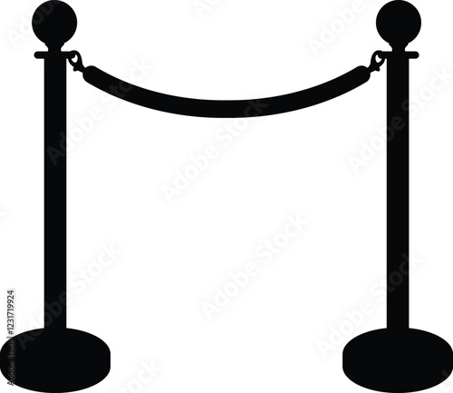 Barrier with rope and gold poles, fence for red carpet or vip event, museum or gallery stanchion Icon