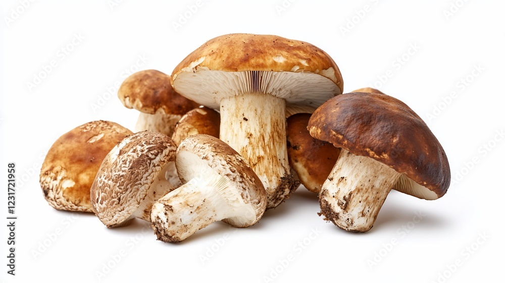 Fresh brown mushrooms, studio shot, white background, food photography, recipe ingredient Fresh brown mushrooms, studio shot, white background, food photography, recipe ingredient