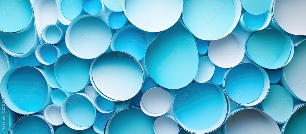 Abstract geometric background featuring layered circles in varying shades of blue and turquoise with a retro, crafted paper style in a harmonious arrangement. Abstract geometric background featuring layered circles in varying shades of blue and turquoise with a retro, crafted paper style in a harmonious arrangement.