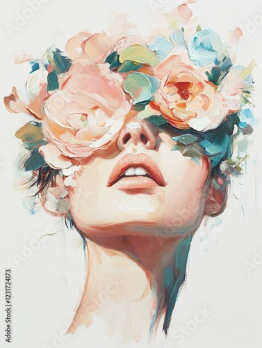 Floral Face: A Woman's Portrait Embellished with Blossoms