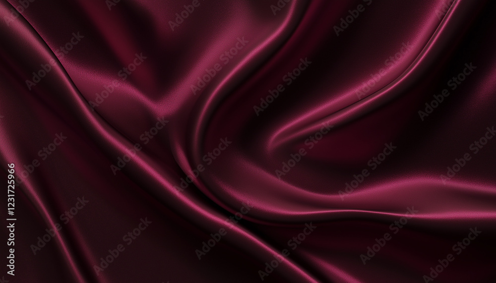 Fototapeta premium A high-resolution, photorealistic image of deep burgundy silk fabric with smooth folds and subtle sheen, set against an isolated dark background. The texture is detailed and realistic, capturing the s