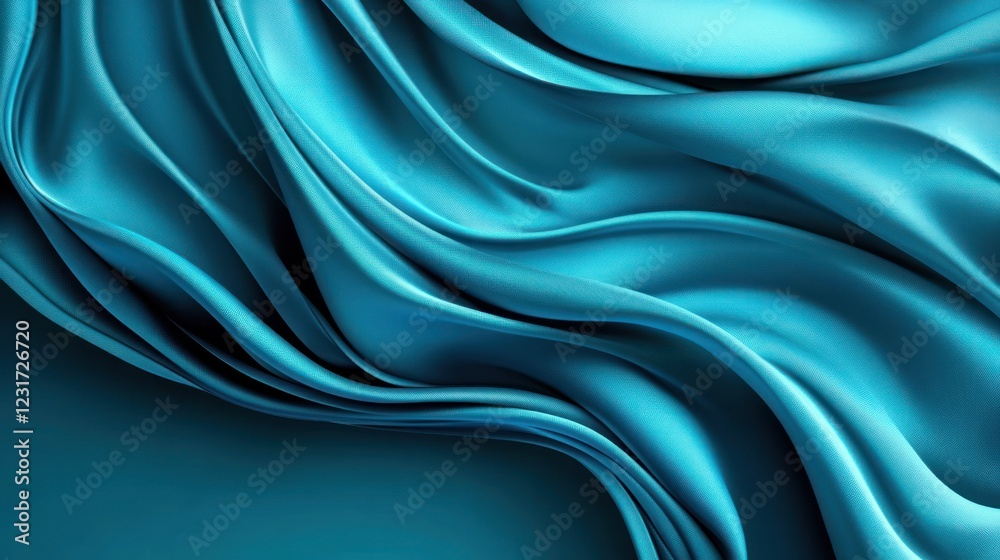Obraz premium Teal silk fabric flowing, studio shot, dark background, design element