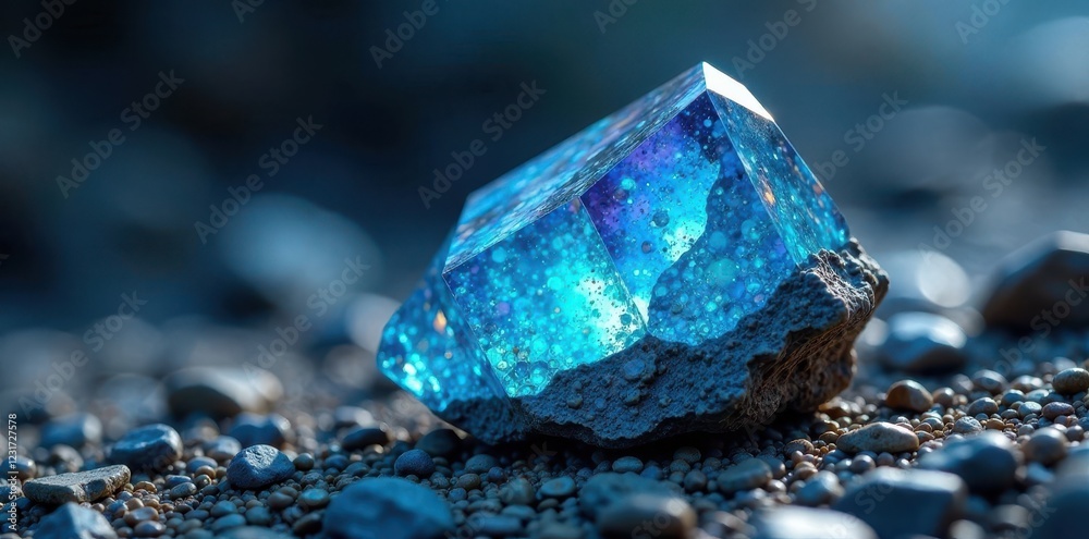 Iridescent blue aqua crystal, sharp rock formation, mineral, cool, ocean Iridescent blue aqua crystal, sharp rock formation, mineral, cool, ocean