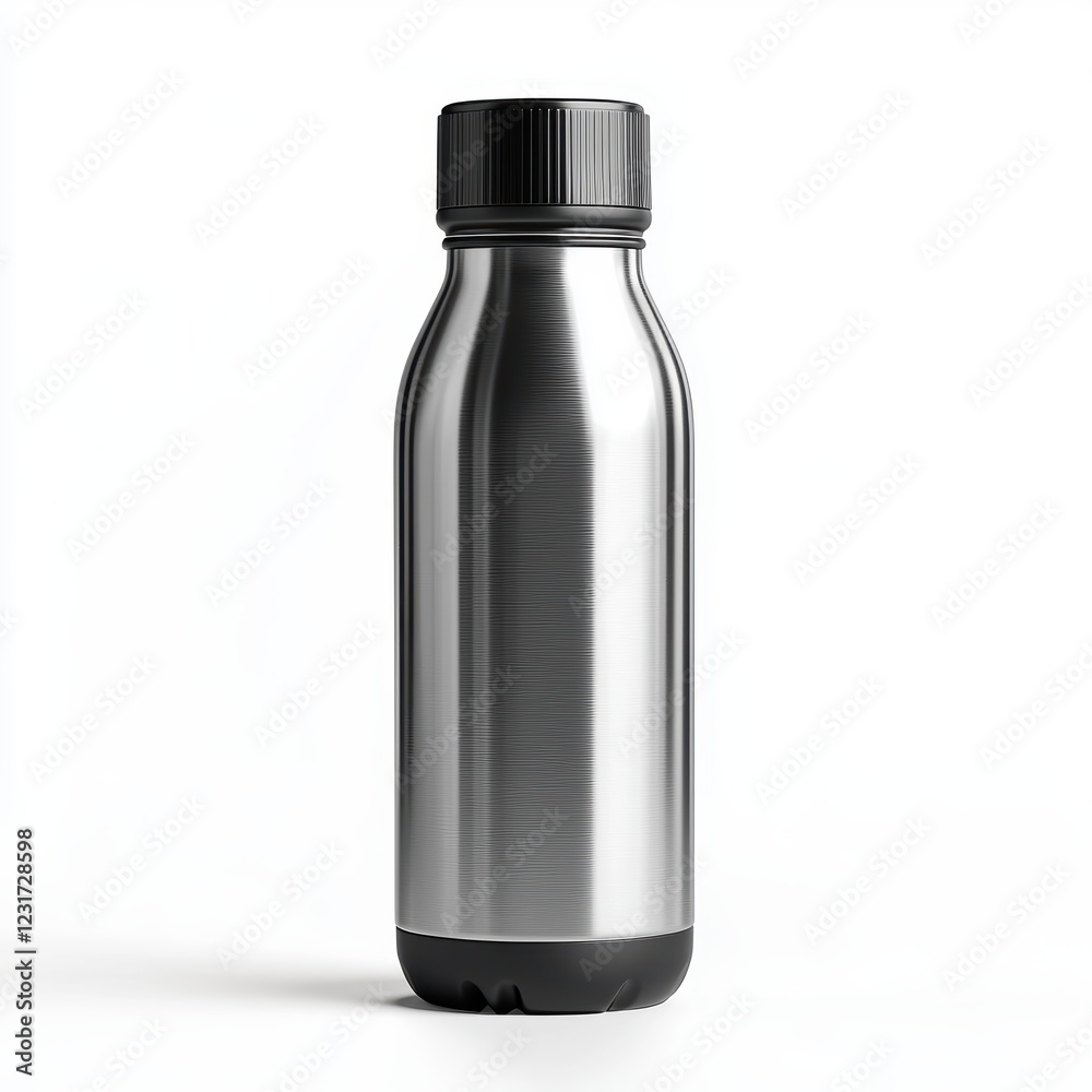 reusable stainless steel water bottle mockup with a modern design, centered on a clean white background reusable stainless steel water bottle mockup with a modern design, centered on a clean white background