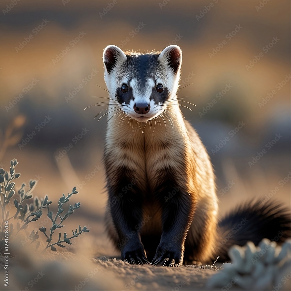 Fototapeta premium Black-footed Ferret (Mustela putorius furo): Clarifying Its Wild Nature and Avoiding Misconceptions