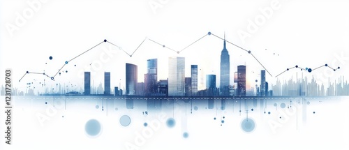 Wallpaper Mural A digital background with graphs and charts representing business growth, featuring a city skyline symbolizing technological progress. Flat design, vector illustration, and blurred buildings on white. Torontodigital.ca