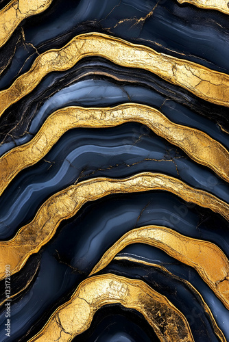 A stunning abstract design featuring swirling black and gold patterns, evoking elegance and luxury with a natural mineral-inspired aesthetic.