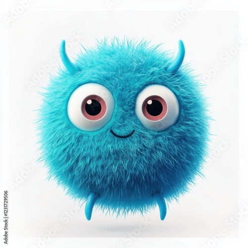 Round blue monster with soft fur and wobbly antennae, centered on a clean white background