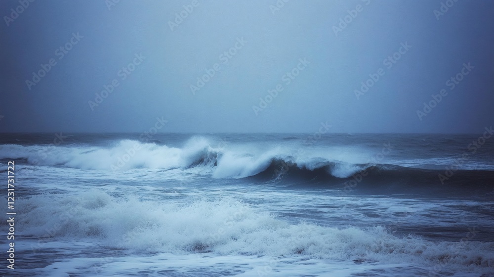 Dramatic Ocean Waves Crashing on the Shore Under a Moody Sky Dramatic Ocean Waves Crashing on the Shore Under a Moody Sky