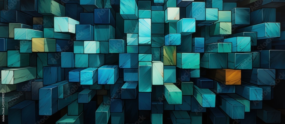 Abstract teal cube array; digital art background Abstract teal cube array; digital art background