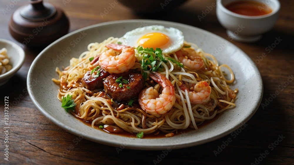 Tasty Stir-Fried Noodles with Juicy Shrimp and Garden-Fresh Veggies Tasty Stir-Fried Noodles with Juicy Shrimp and Garden-Fresh Veggies