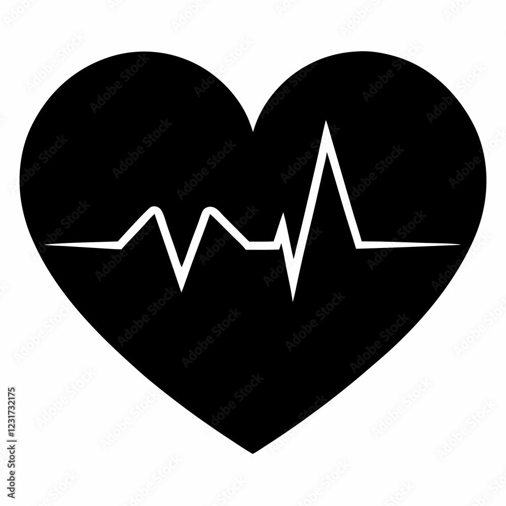 Black Silhouette of a Soft Heartbeat Vector Illustration Black Silhouette of a Soft Heartbeat Vector Illustration