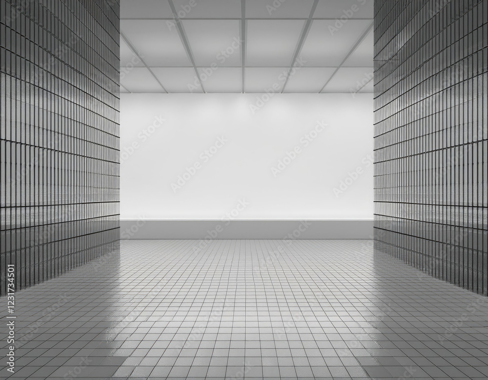 Abstract interior with tile floor and empty mock up place. 3D Rendering. Abstract interior with tile floor and empty mock up place. 3D Rendering.