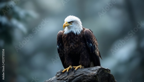 Majestic Bald Eagle Perched on a Log in Nature photo